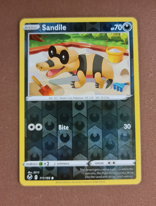 Pokemon Card Silver Tempest 111/195 Sandile Reverse Holo Common *MINT*