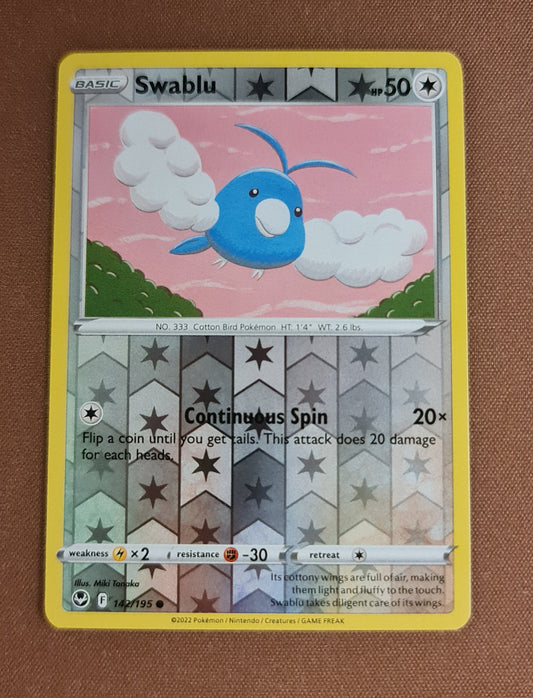 Pokemon Card Silver Tempest 142/195 Swablu Reverse Holo Common *MINT*