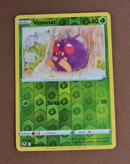 Pokemon Card Silver Tempest 001/195 1/195 Venonat Reverse Holo Common *MINT*