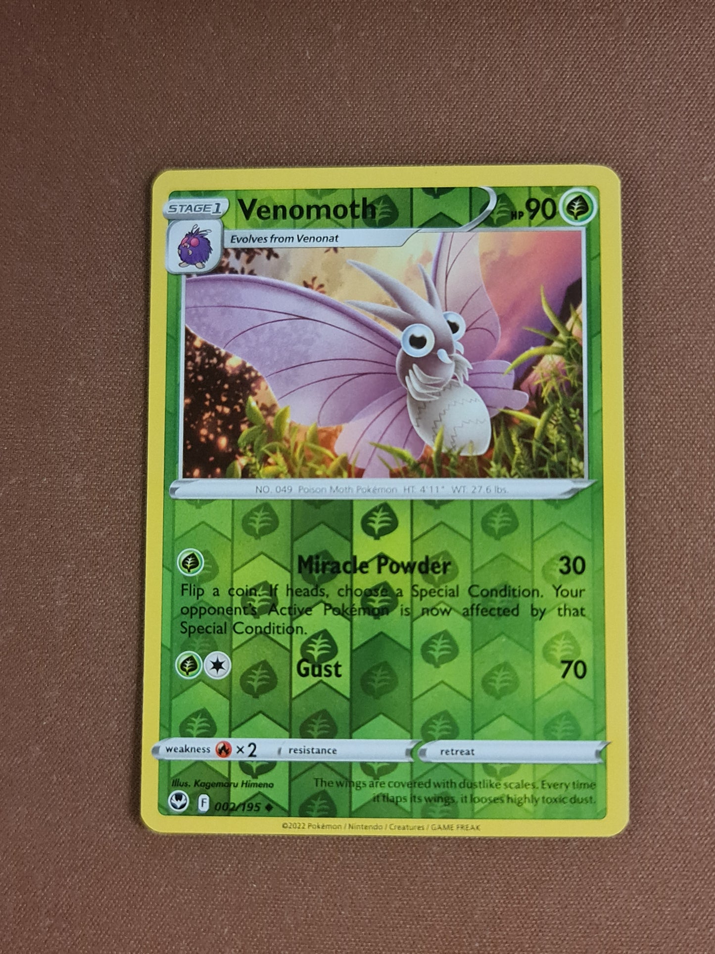 Pokemon Card Silver Tempest 002/195 2/195 Venomoth Reverse Holo Uncommon *MINT*