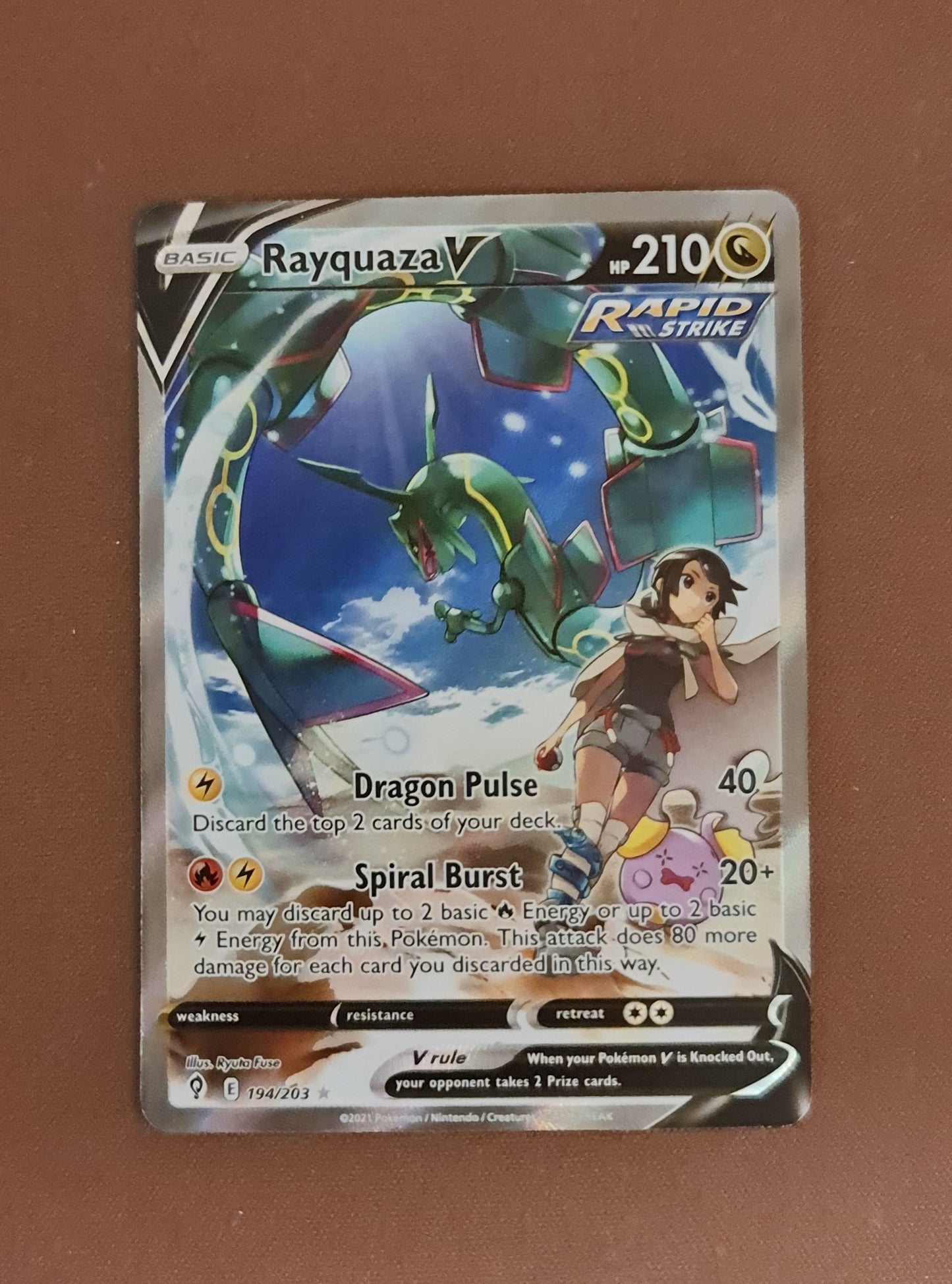 (S) Pokemon Card Evolving Skies 194/203 194/203 Rayquaza V Full Art *M*