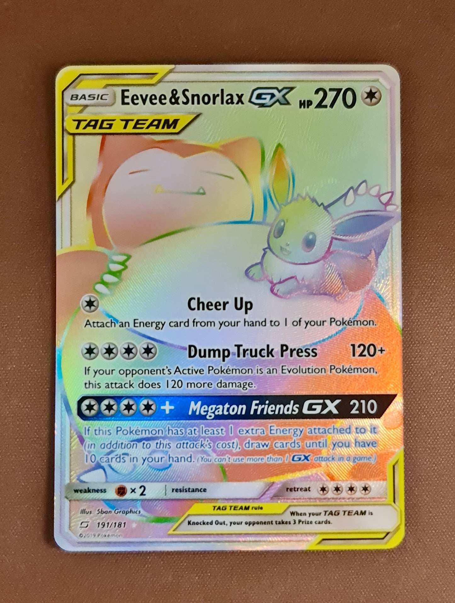 (S) Pokemon Card Team Up 191/181 Eevee & Snorlax Tag Team GX Hyper Rare