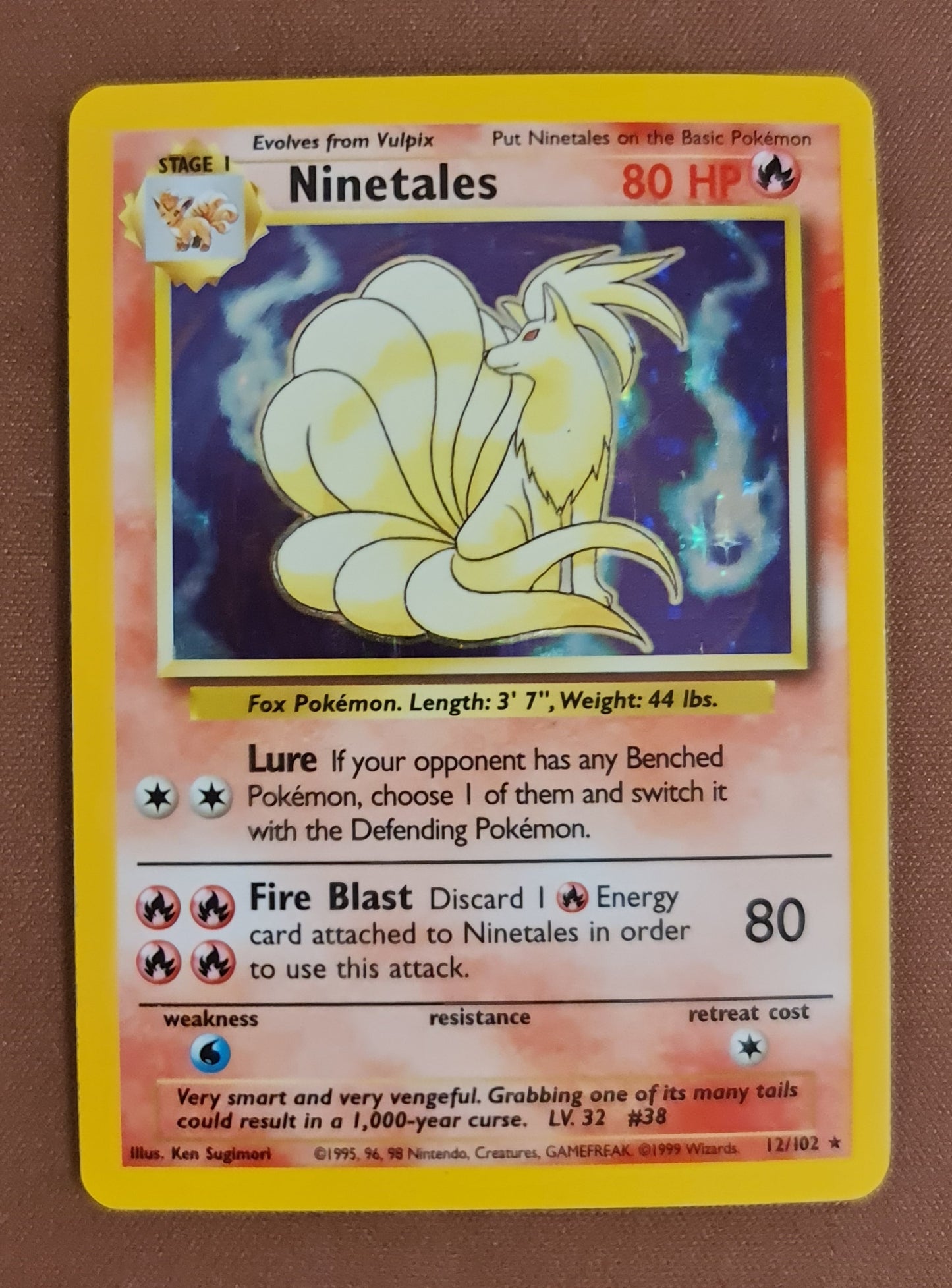 (S) Pokemon Card Base Set Unlimited 12/102 Ninetales Holo Rare LIGHTLY PLAYED