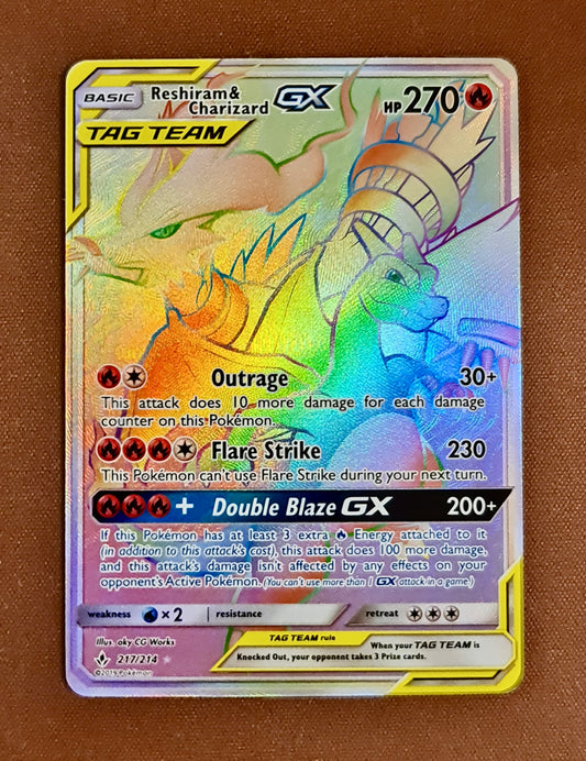 <transcy>Pokemon Card Unbroken Bonds 217/214 Reshiram &amp; Charizard Tag Team GX Hyper Rare</transcy>