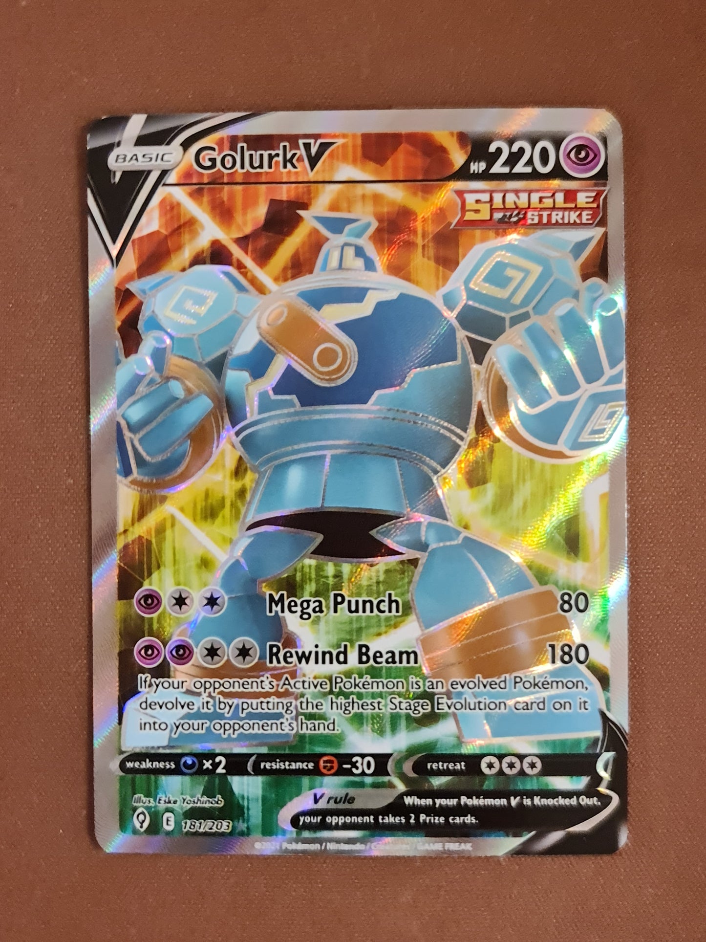 (S) Pokemon Card Evolving Skies 181/203 181/203 Golurk V Full Art *M*