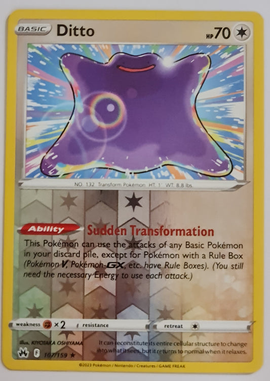 Pokemon Card Crown Zenith 107/159 Ditto Reverse Holo Rare *MINT*