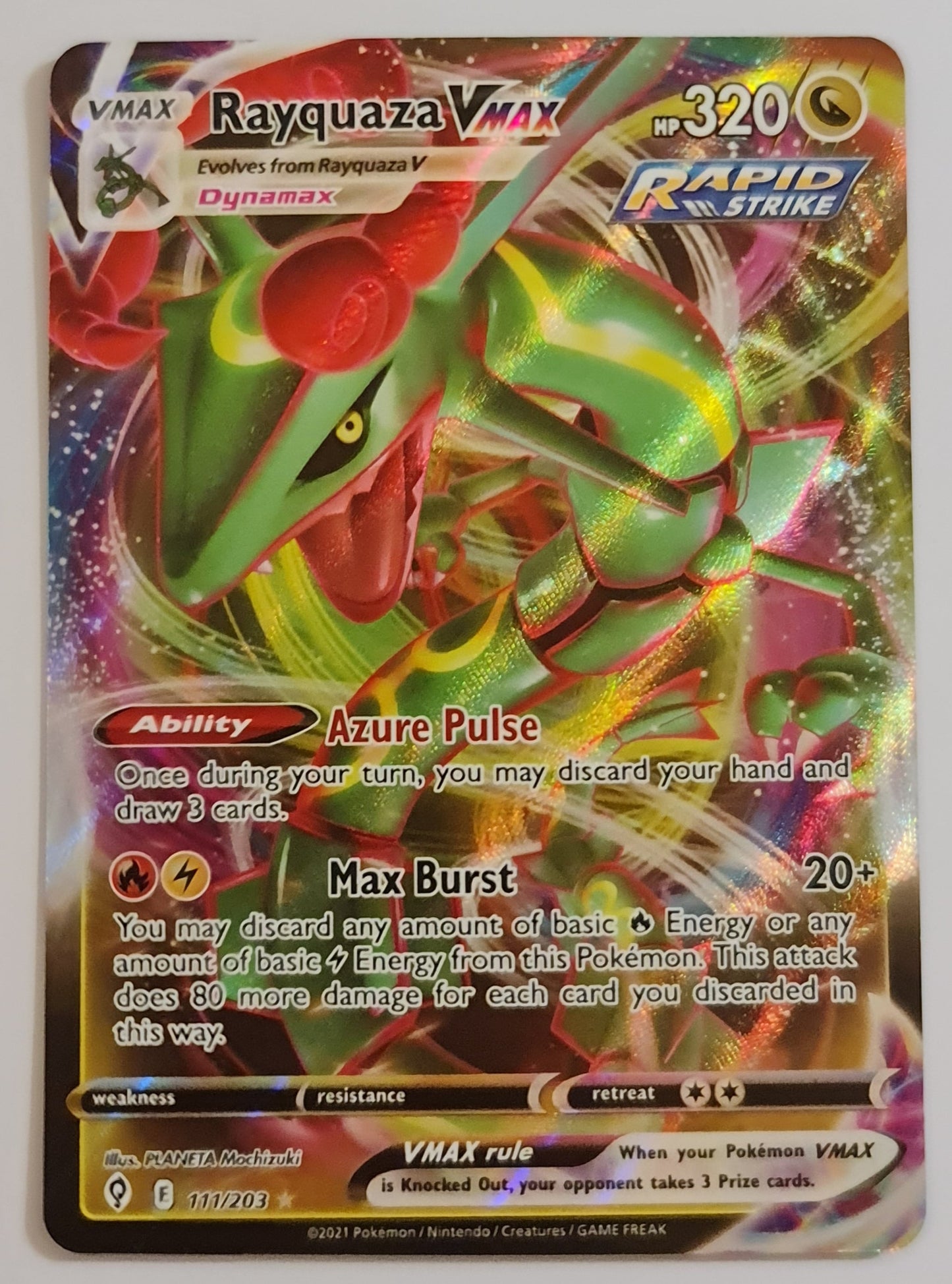 (S) Pokemon Card Evolving Skies 111/203 111/203 Rayquaza VMAX Ultra Rare *M*