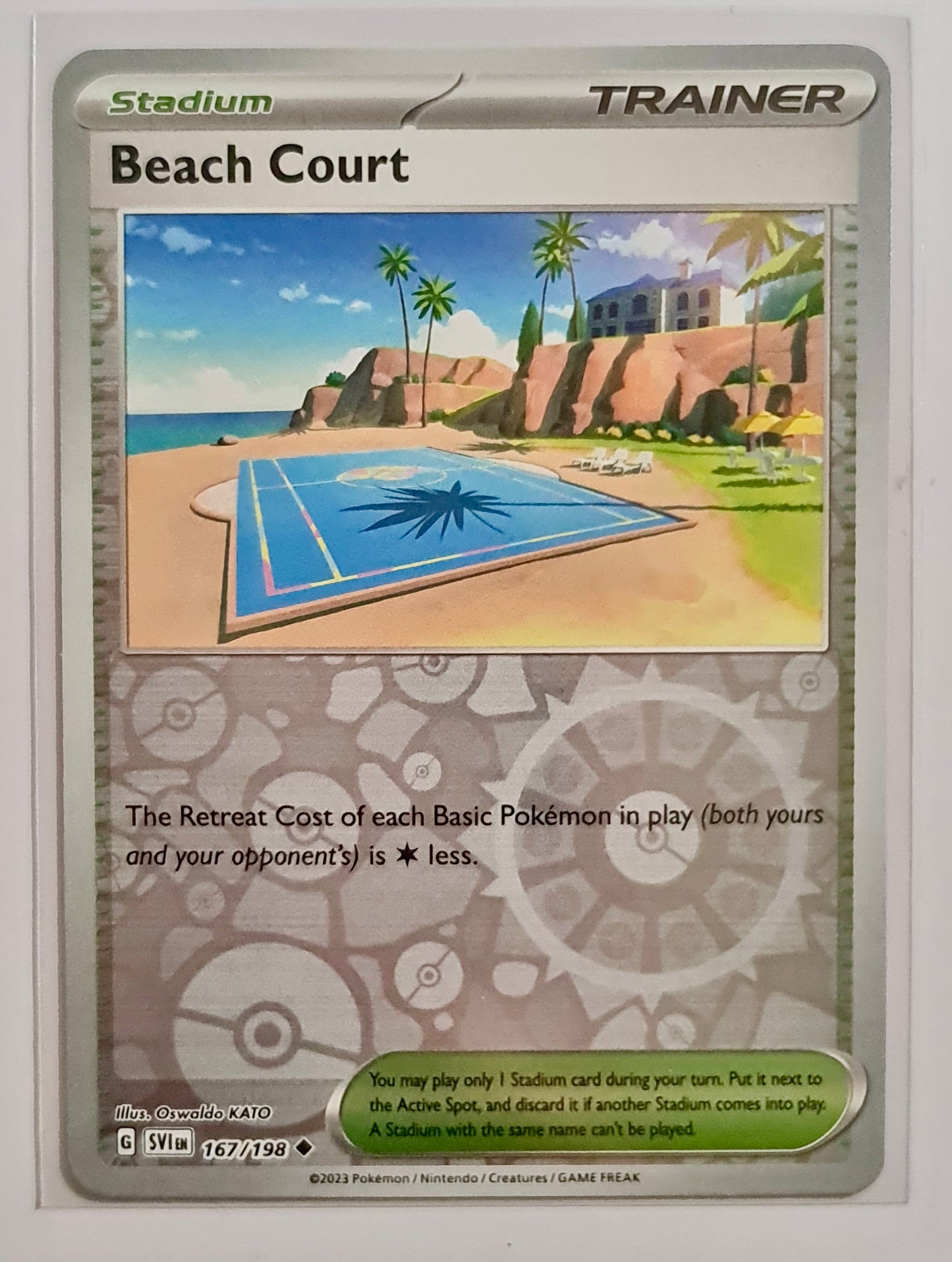 Pokemon Card Scarlet & Violet 167/198 Beach Court Stadium Reverse Holo Uncommon *MINT*