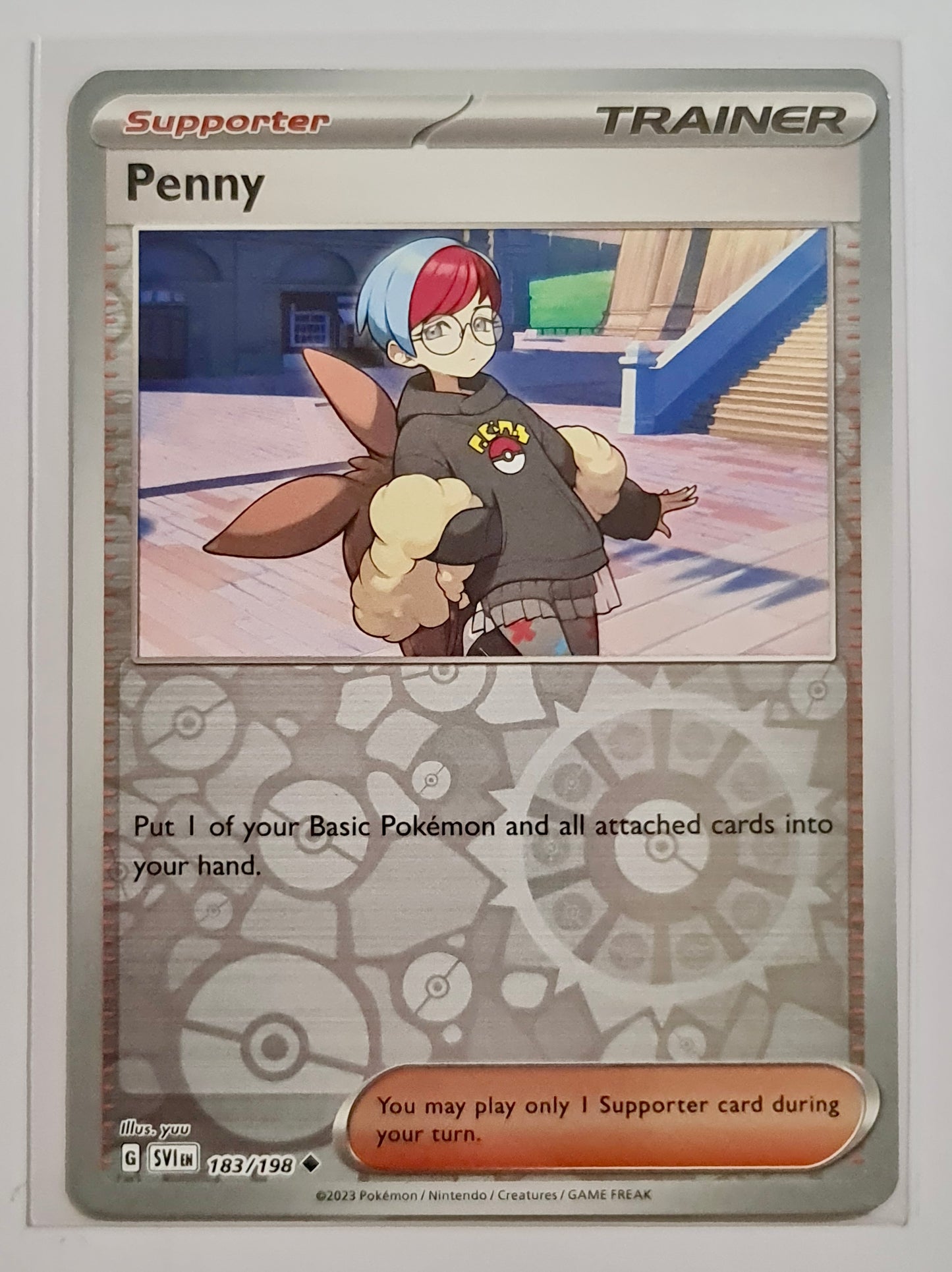 Pokemon Card Scarlet & Violet 183/198 Penny Supporter Reverse Holo Uncommon *MINT*