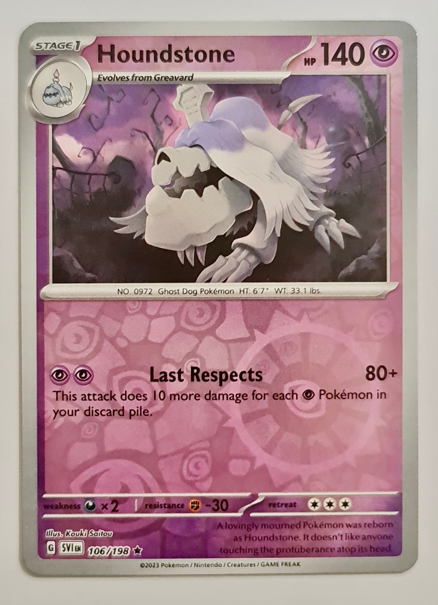 Pokemon Card Scarlet & Violet 106/198 Houndstone Reverse Holo Rare *MINT*