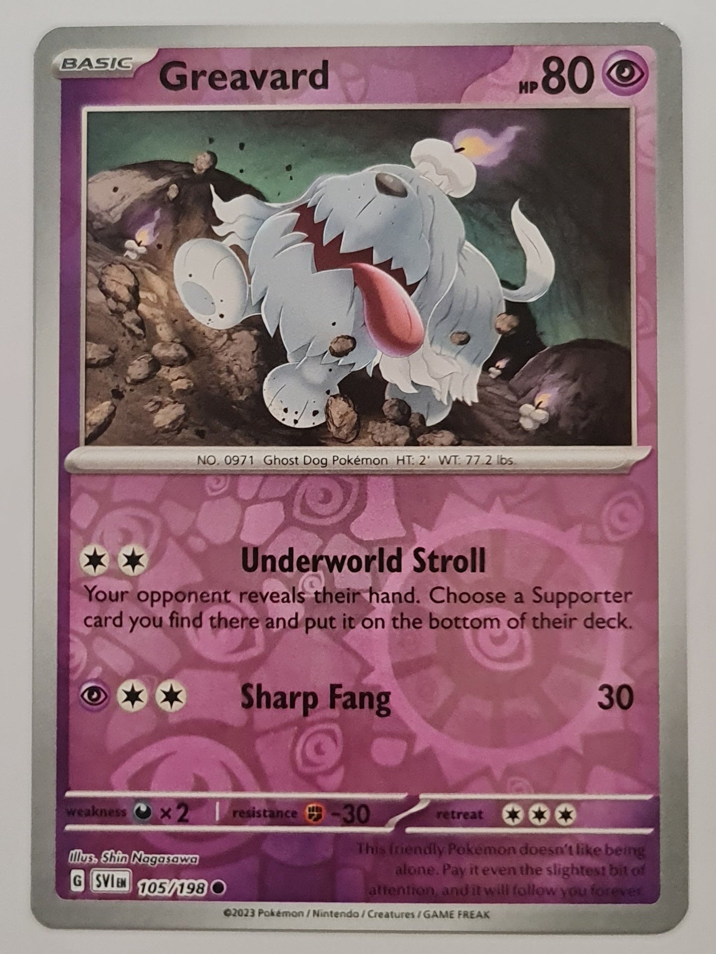 Pokemon Card Scarlet & Violet 105/198 Greavard Reverse Holo Common *MINT*