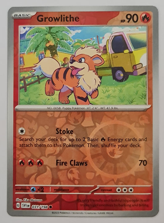 Pokemon Card Scarlet & Violet 031/198 31/198 Growlithe Reverse Holo Common *MINT*