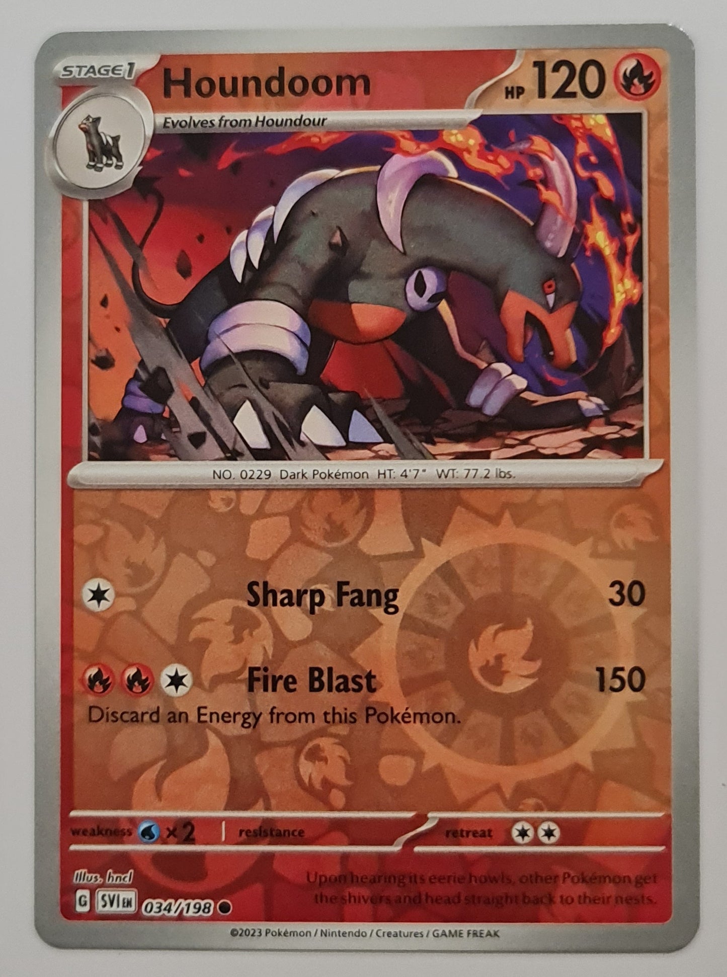 Pokemon Card Scarlet & Violet 034/198 34/198 Houndoom Reverse Holo Common *MINT*