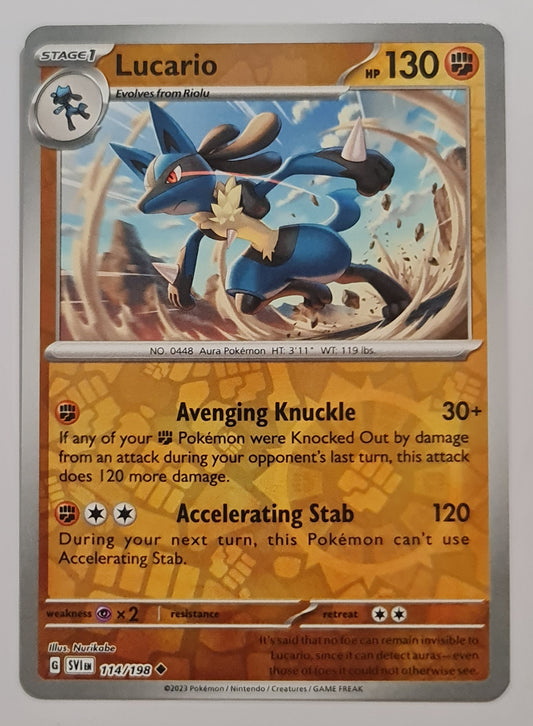 Pokemon Card Scarlet & Violet 114/198 Lucario Reverse Holo Uncommon *MINT*