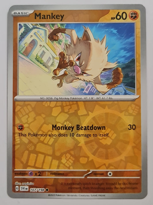 Pokemon Card Scarlet & Violet 107/198 Mankey Reverse Holo Common *MINT*