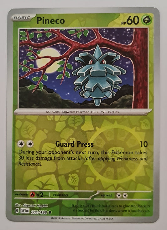 Pokemon Card Scarlet & Violet 001/198 1/198 Pineco Reverse Holo Common *MINT*