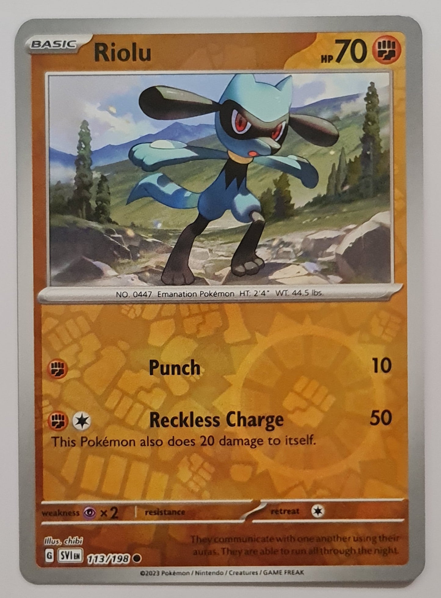 Pokemon Card Scarlet & Violet 113/198 Riolu Reverse Holo Common *MINT*