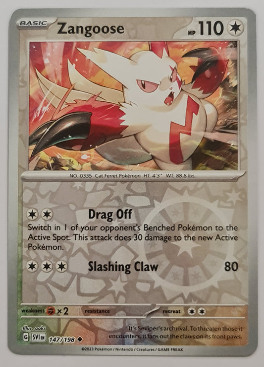 Pokemon Card Scarlet & Violet 147/198 Zangoose Reverse Holo Uncommon *MINT*