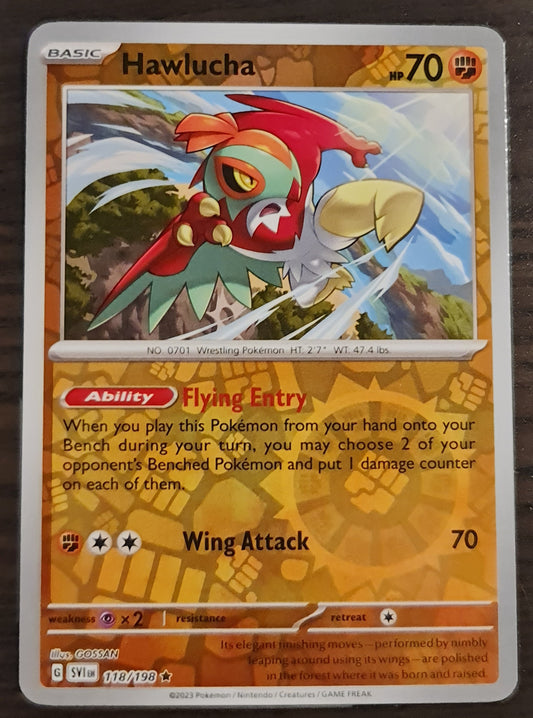 Pokemon Card Scarlet & Violet 118/198 Hawlucha Reverse Holo Rare *MINT*