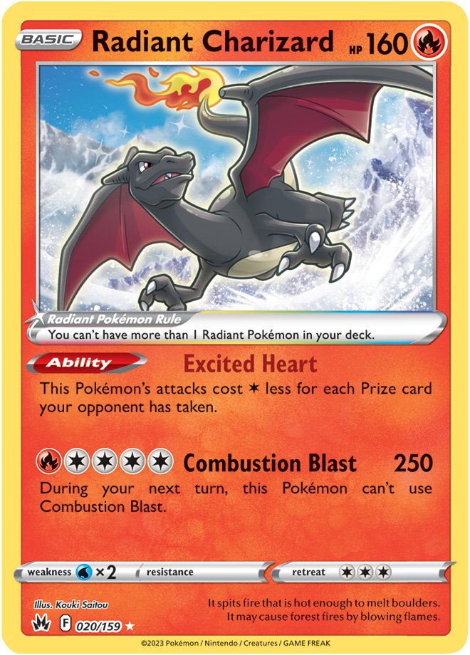 (S) Pokemon Card Crown Zenith 020/159 20/159 Radiant Charizard Ultra Rare *MINT*