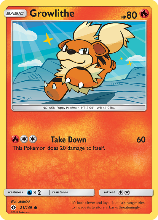 Pokemon Card Sun & Moon 021/149 21/149 Growlithe Common *MINT*