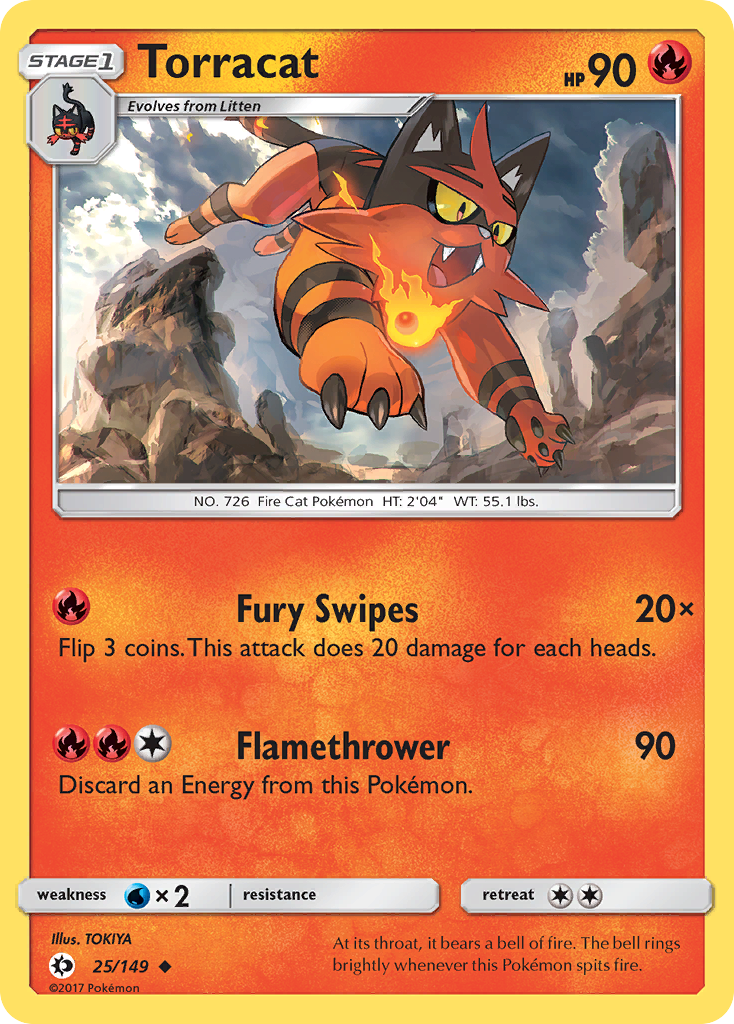 Pokemon Card Sun & Moon 025/149 25/149 Torracat Uncommon *MINT*