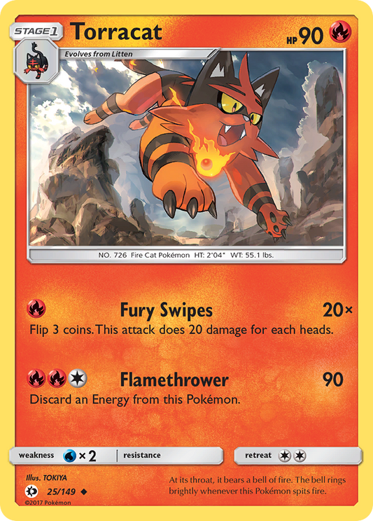 Pokemon Card Sun & Moon 025/149 25/149 Torracat Uncommon *MINT*