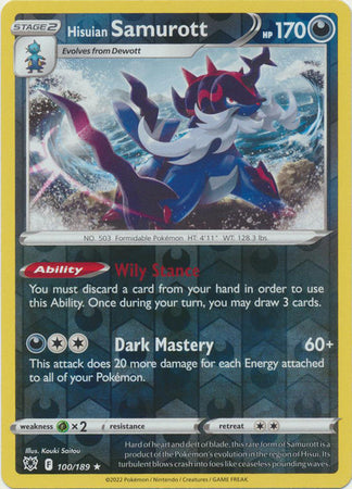 Pokemon Card Astral Radiance 100/189 Hisuian Samurott Reverse Holo Rare