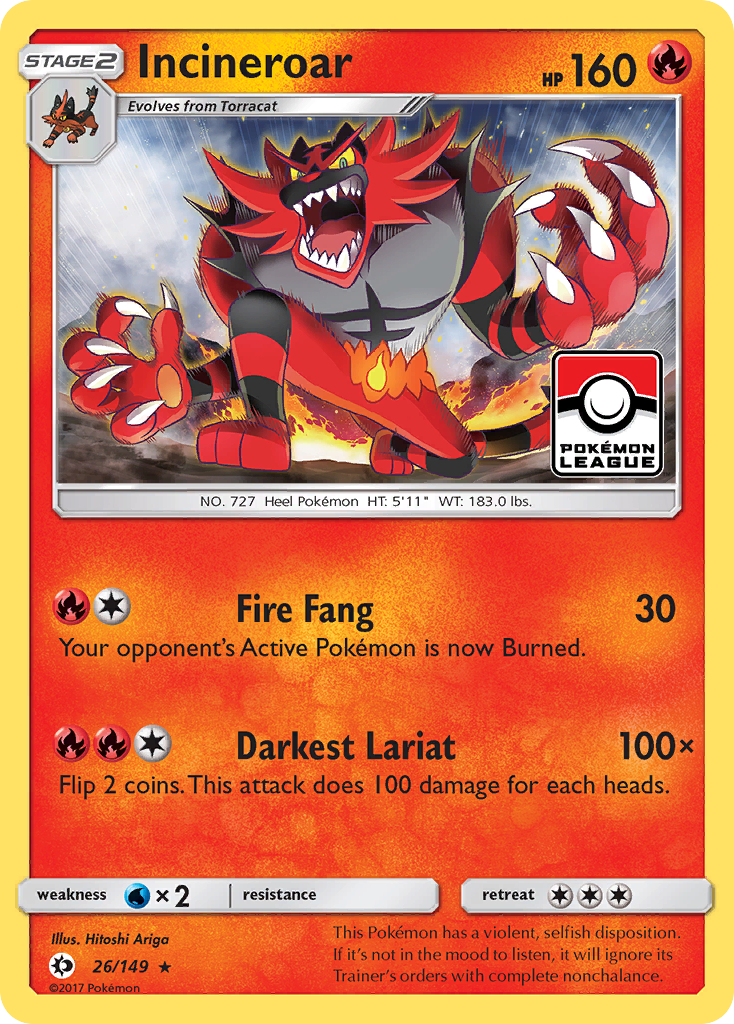 Pokemon Card Sun & Moon 026/149 26/149 Incineroar Rare *MINT*