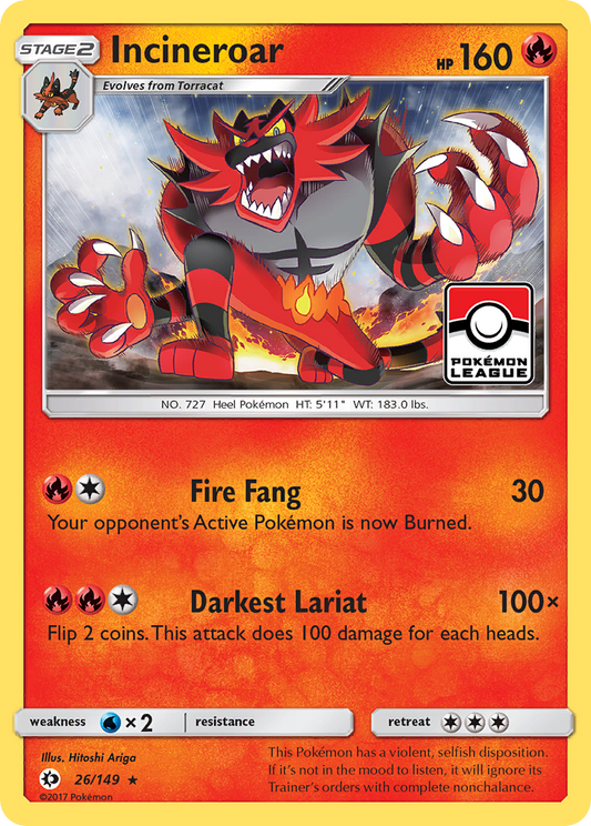 Pokemon Card Sun & Moon 026/149 26/149 Incineroar Rare *MINT*