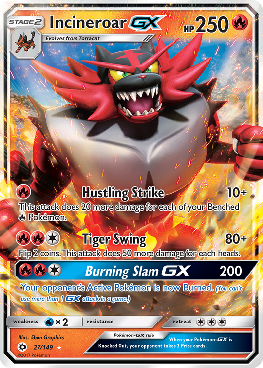 Pokemon Card Sun & Moon 027/149 27/149 Incineroar-GX Ultra Rare *MINT*