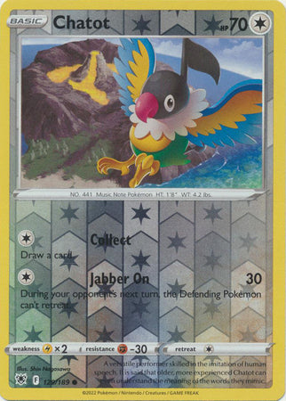 Pokemon Card Astral Radiance 129/189 Chatot Reverse Holo Common