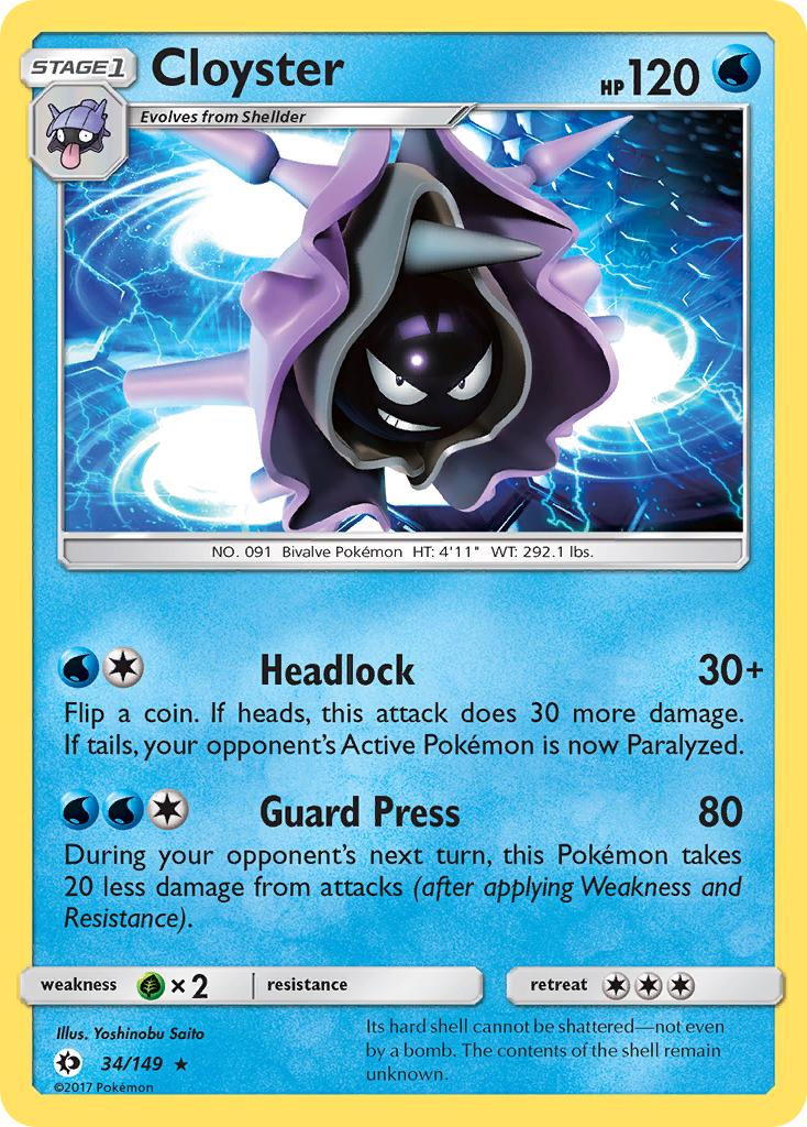 Pokemon Card Sun & Moon 034/149 34/149 Cloyster Rare *MINT*