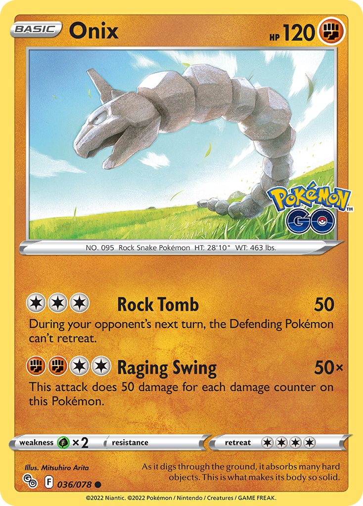 Pokemon Card Pokemon Go 36/78 Onix Common *MINT*