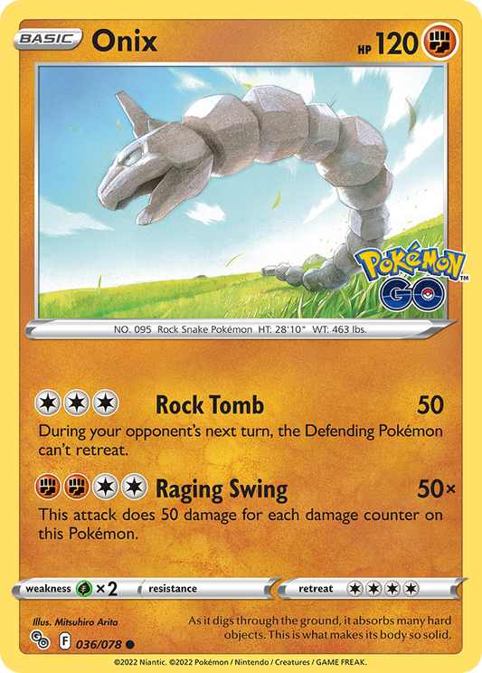 Pokemon Card Pokemon Go 36/78 Onix Common *MINT*