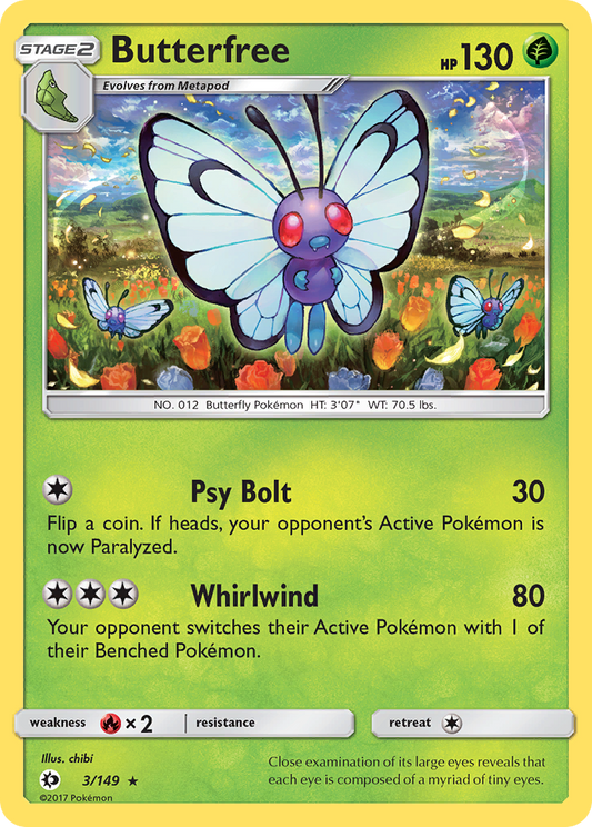 Pokemon Card Sun & Moon 003/149 3/149 Butterfree Rare *MINT*