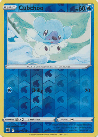 Pokemon Card Brilliant Stars 042/172 42/172 Cubchoo Reverse Holo Common