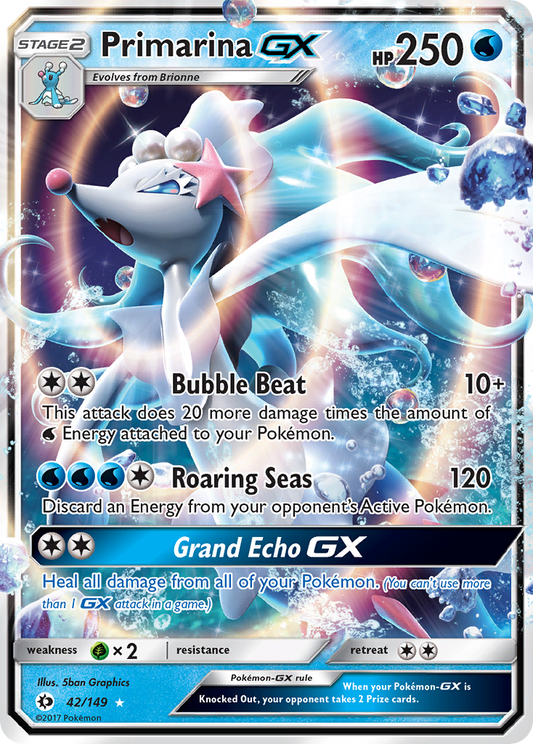 Pokemon Card Sun & Moon 042/149 42/149 Primarina-GX Ultra Rare *MINT*