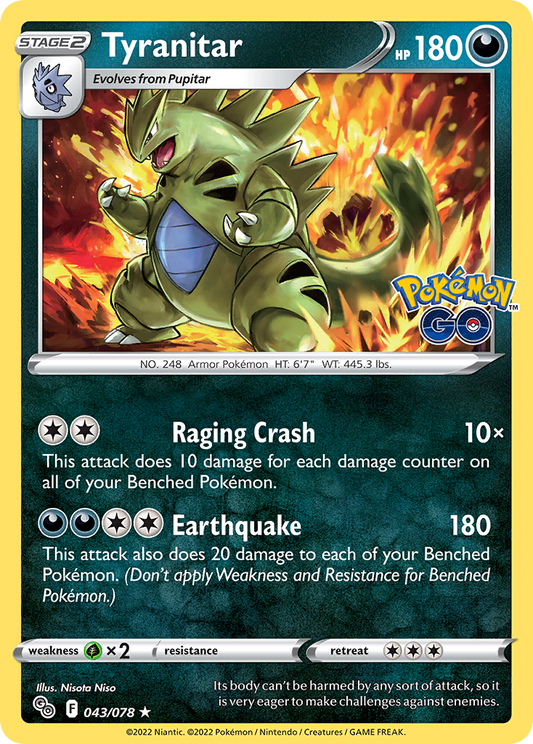 Pokemon Card Pokemon Go 43/78 Tyranitar Holo Rare *MINT*