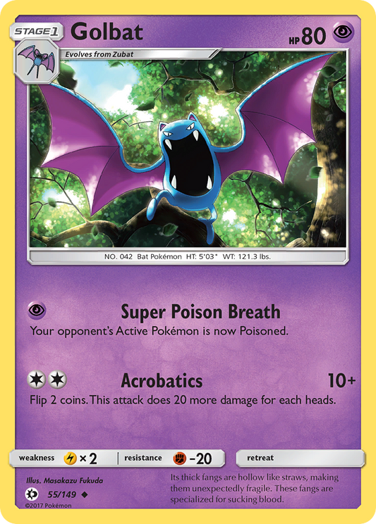 Pokemon Card Sun & Moon 055/149 55/149 Golbat Uncommon *MINT*