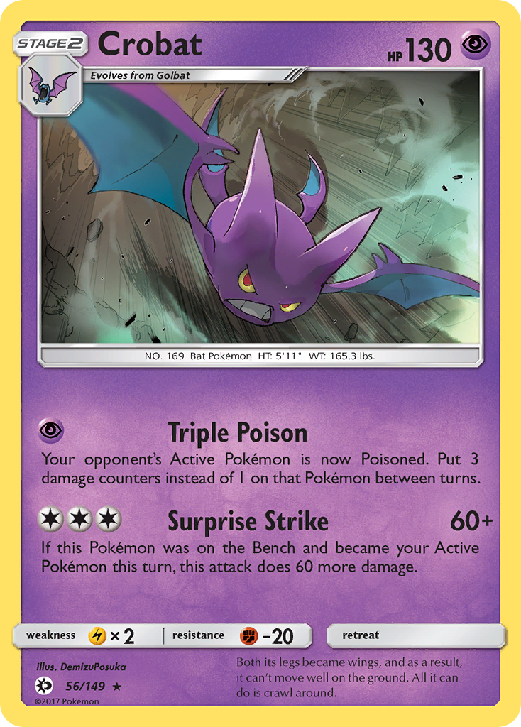 Pokemon Card Sun & Moon 056/149 56/149 Crobat Holo Rare *MINT*