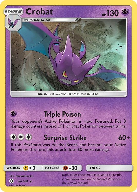 Pokemon Card Sun & Moon 056/149 56/149 Crobat Holo Rare *MINT*