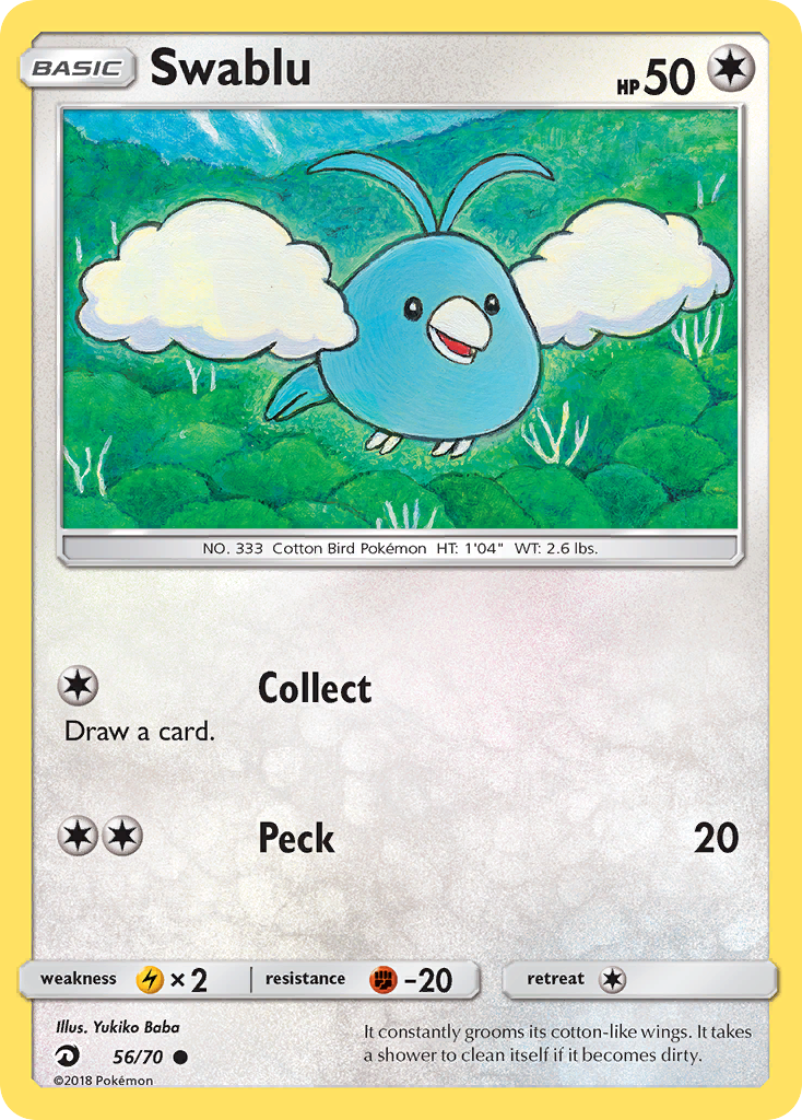 Pokemon Card Dragon Majesty  56/70 Swablu Pokemon Common *MINT*