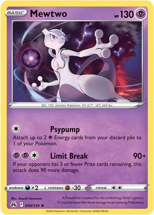 Pokemon Card Crown Zenith 059/159 59/159 Mewtwo Holo Rare *MINT*