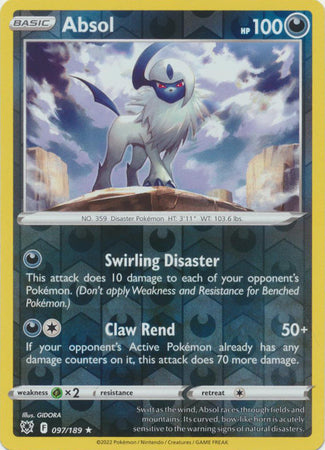 Pokemon Card Astral Radiance 97/189 097/189 Absol Reverse Holo Rare