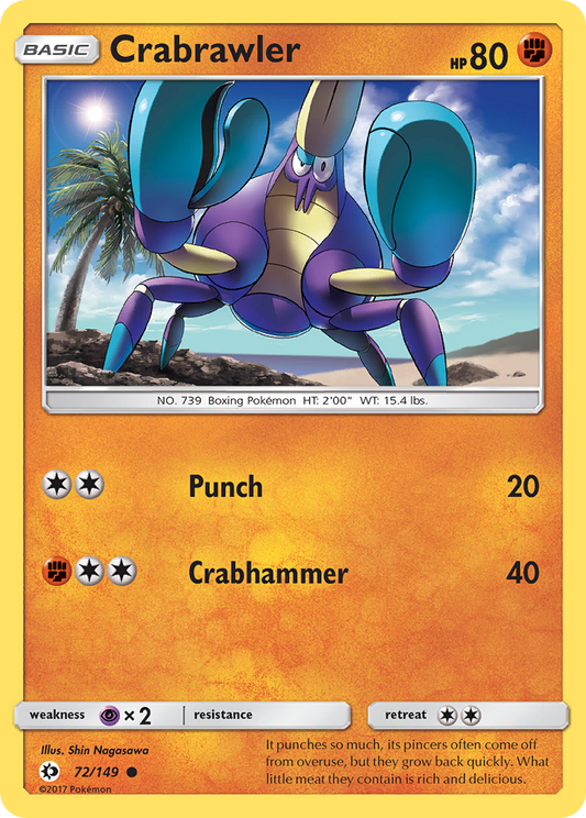 Pokemon Card Sun & Moon 072/149 72/149 Crabrawler Common *MINT*