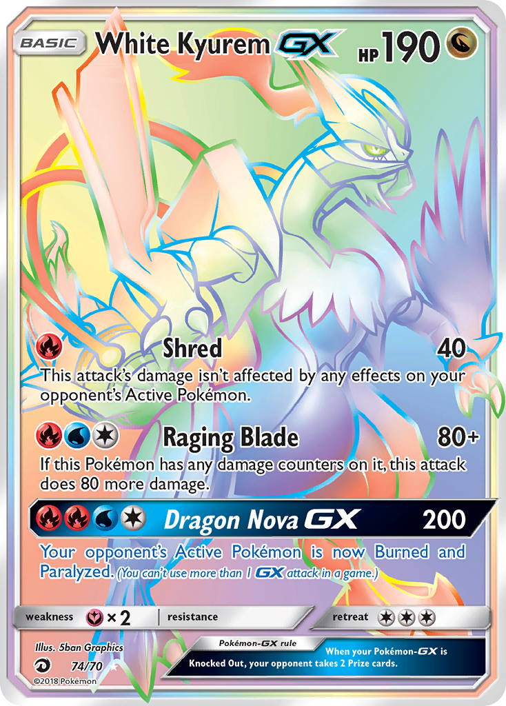 (S) Pokemon Card Dragon Majesty  74/70 White Kyurem-GX Pokemon Hyper Rare *MINT*