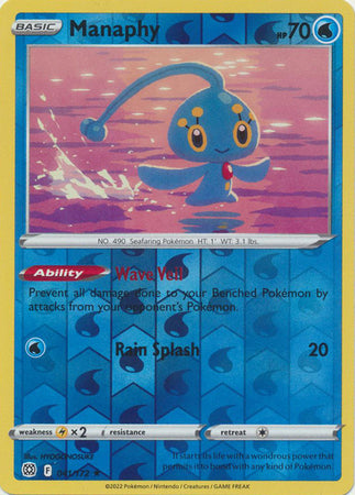 Pokemon Card Brilliant Stars 041/172 41/172 Manaphy Reverse Holo Rare