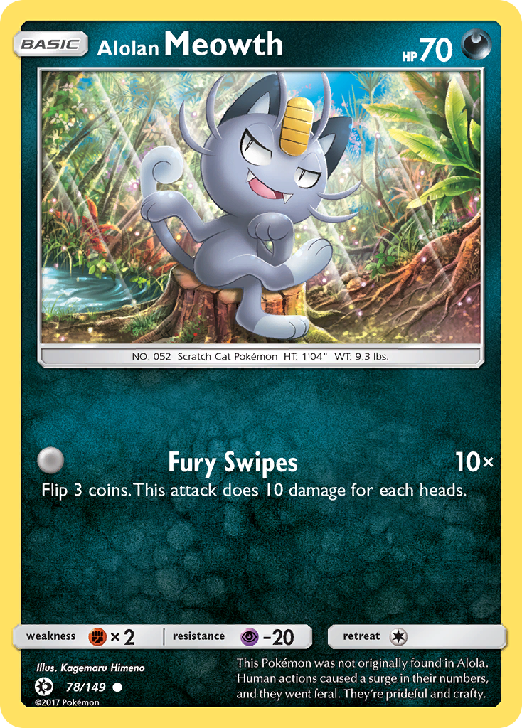 Pokemon Card Sun & Moon 078/149 78/149 Alolan Meowth Common *MINT*