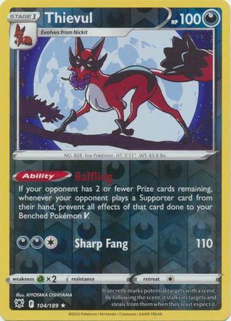 Pokemon Card Astral Radiance 104/189 Thievul Reverse Holo Rare